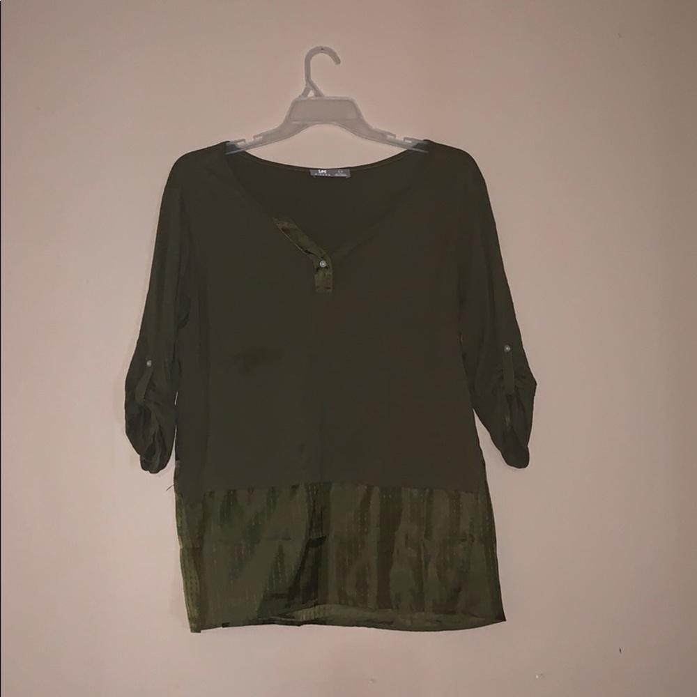 Lee 3/4 Sleeve Forest Green Blouse Top XL